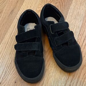 Kids Black Vans Velcro Old Skool Black Suede  Sneakers
